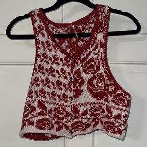 Free People Crimson and Ivory Knit Vest